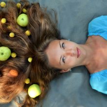 Apples,Food,In,The,Hair,Vegetables,Soft,Fluffy,Beautiful,Brunette